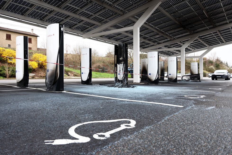 Burnt Tesla Superchargers in France