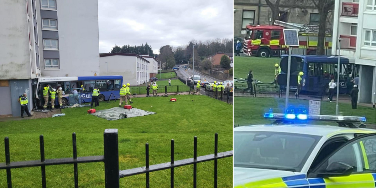 NextImg:Bus smashes into apartment building in Paisley as five rushed to hospital