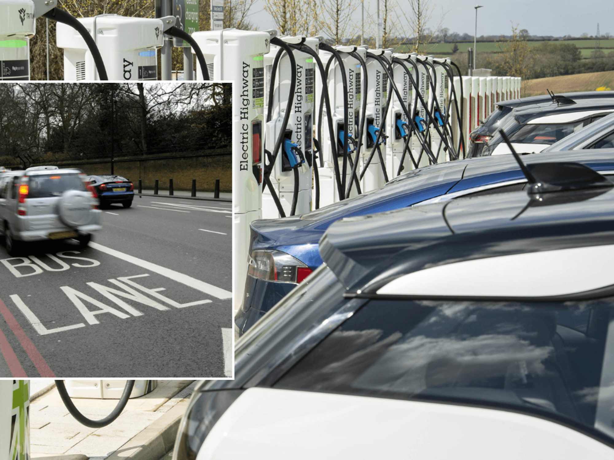 Bus lane and electric car charging