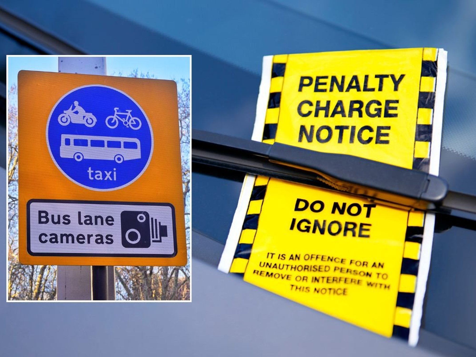Bus lane sign and a penalty charge notice