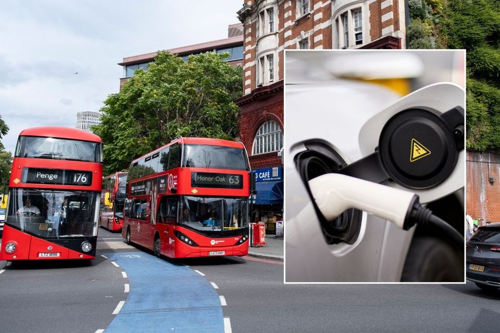 Buses and an electric vehicle charger