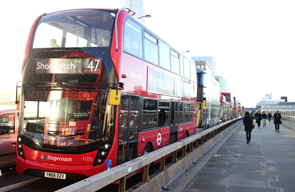 Buses on London Bridge in London
