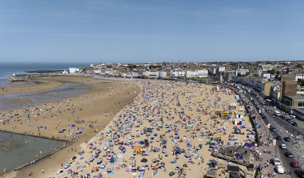 Busy beach during the heatwave