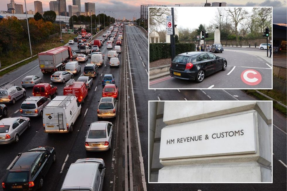 Busy London road, a Congestion Charge road and a HMRC sign