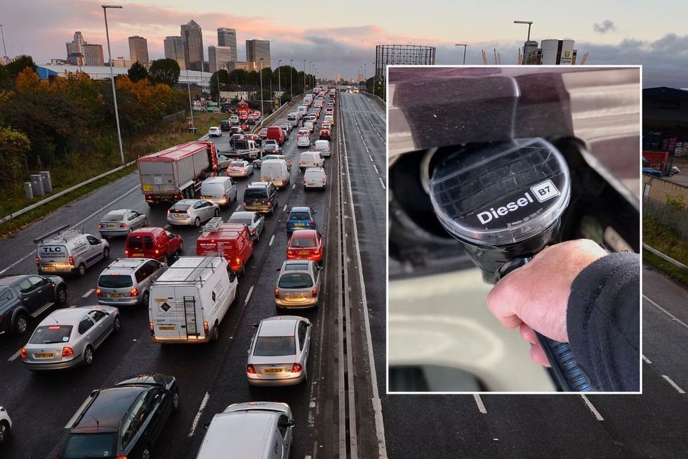 Busy London road and a diesel pump