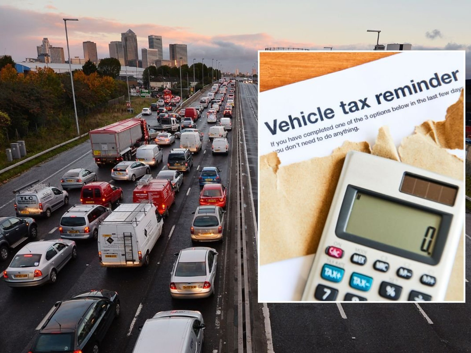 Busy London road and a vehicle tax reminder letter
