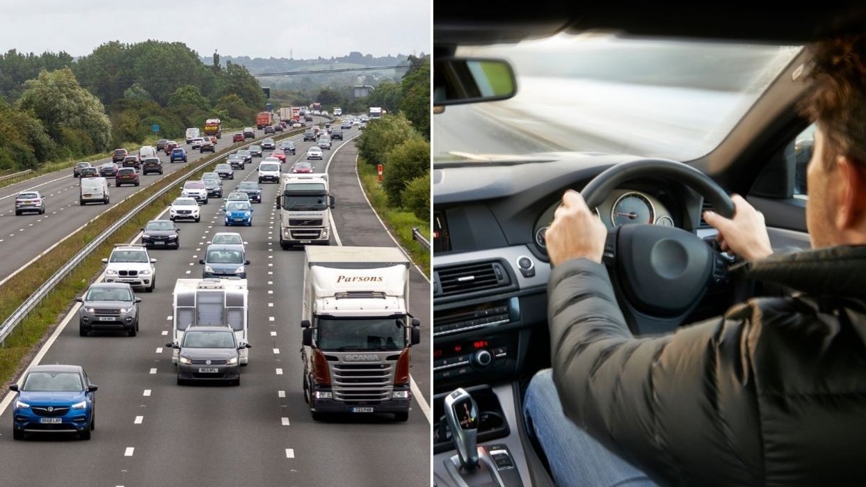 Busy motorway and a man driving a car