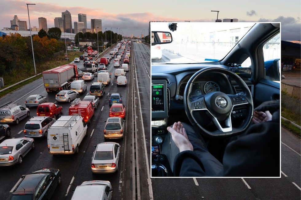 Busy motorway and a self-driving car
