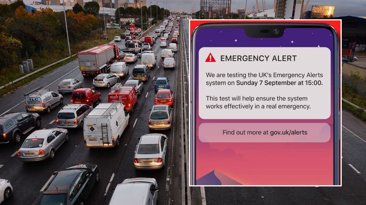Busy motorway and an Emergency Alert test warning