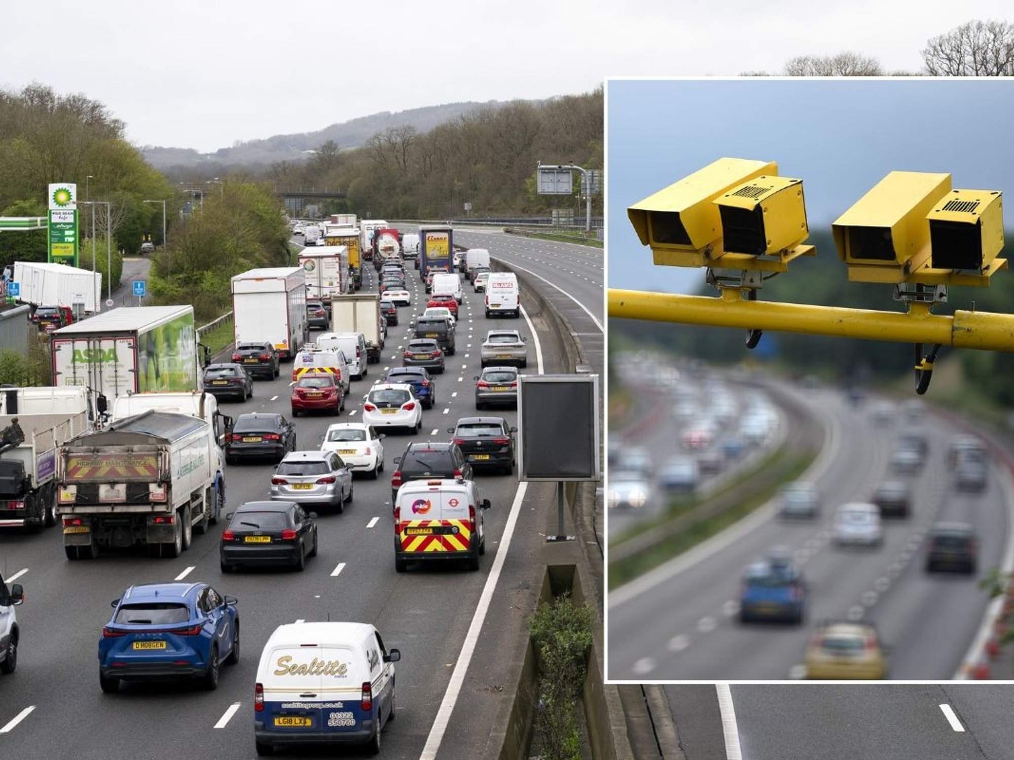 Busy motorway and speed cameras