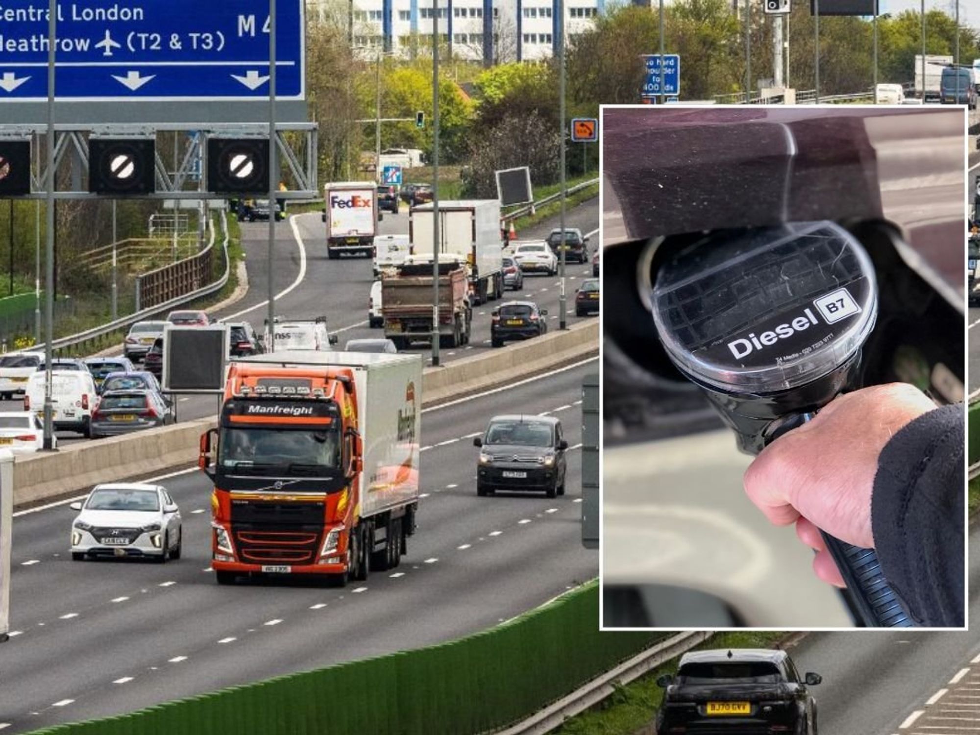 Busy road and a diesel pump