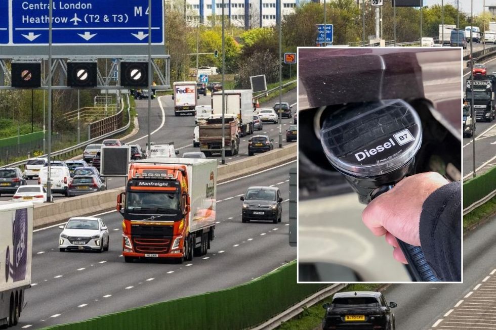 Busy road and a diesel pump