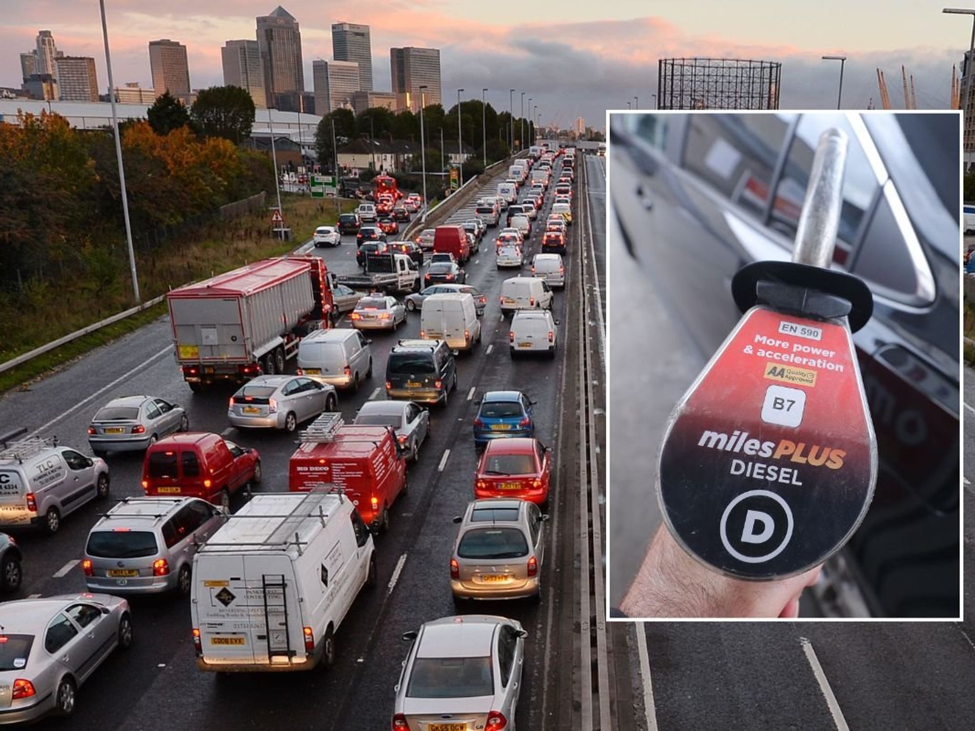 Busy road and a diesel pump