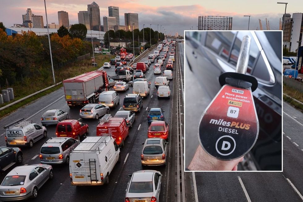 Busy road and a diesel pump