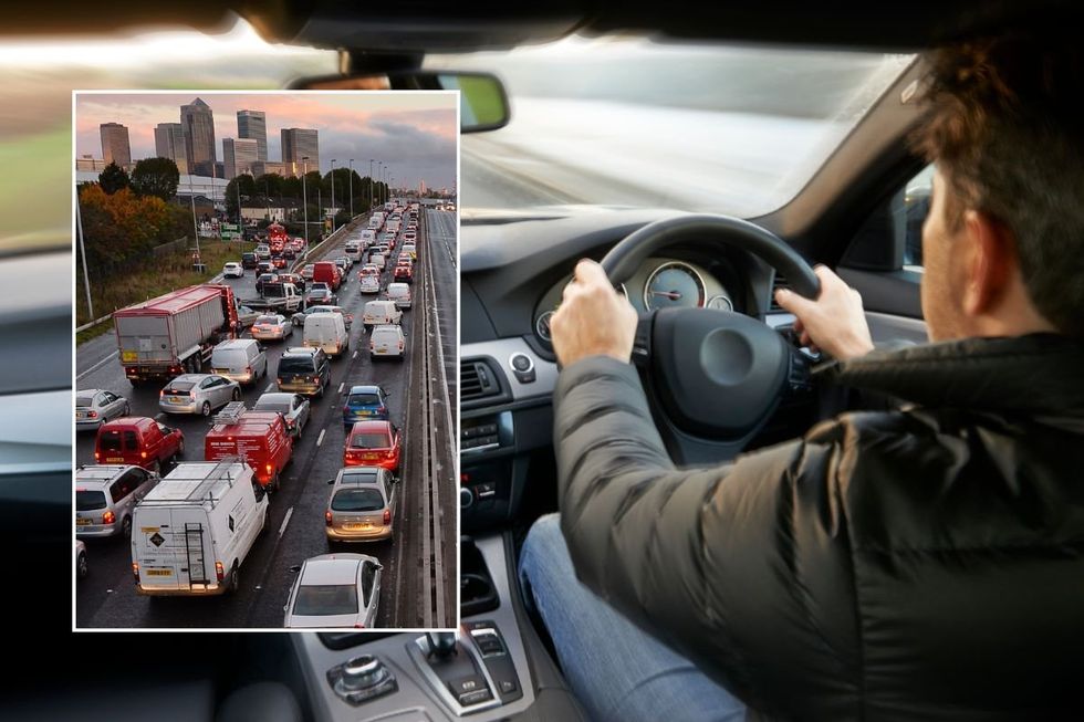 Busy road and a man driving