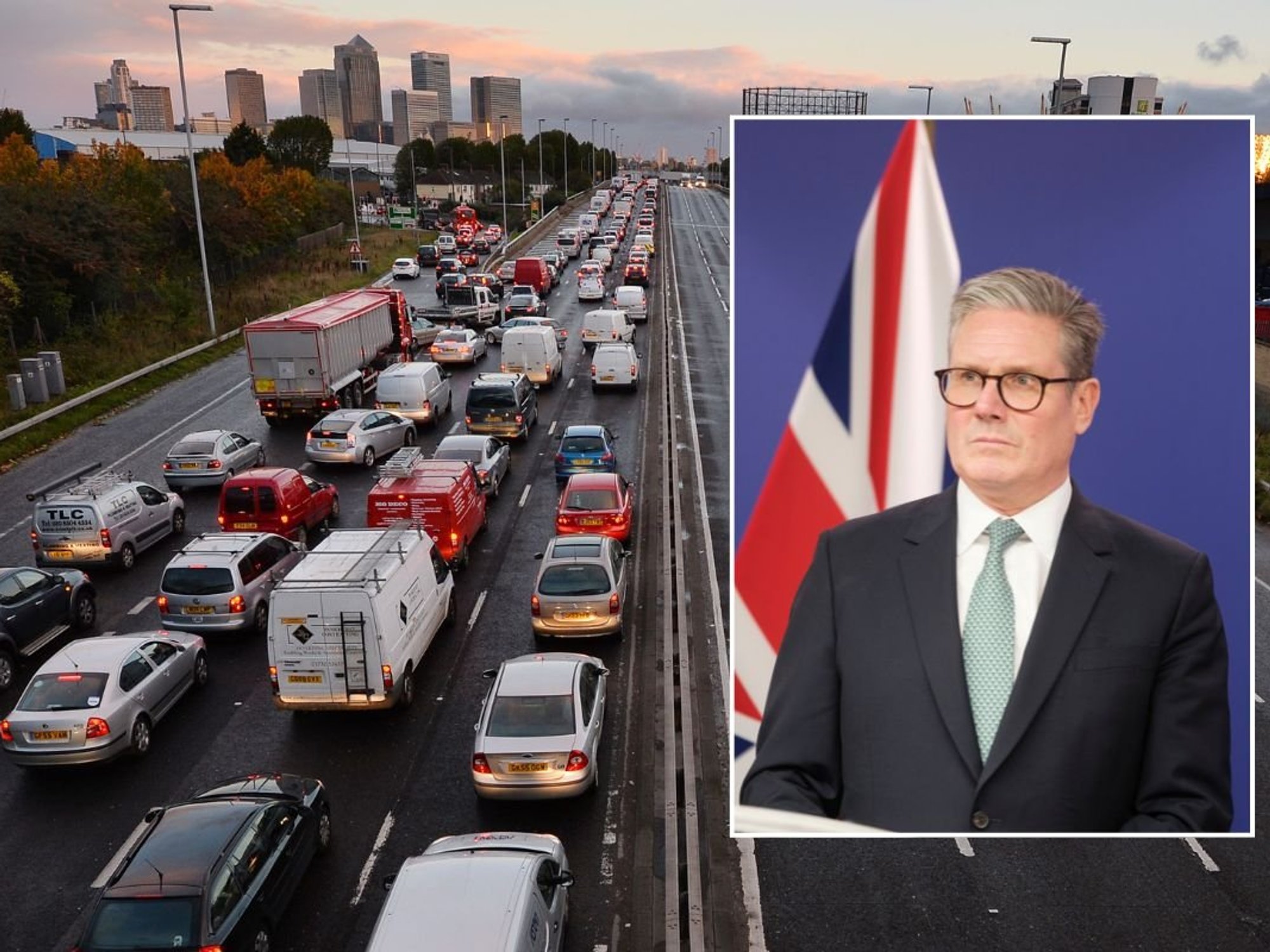 Busy road and Prime Minister Sir Keir Starmer