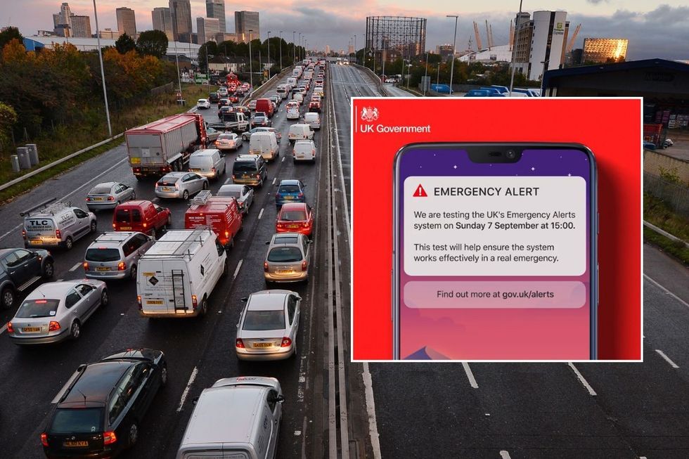 Busy road and the UK Government's emergency alert test