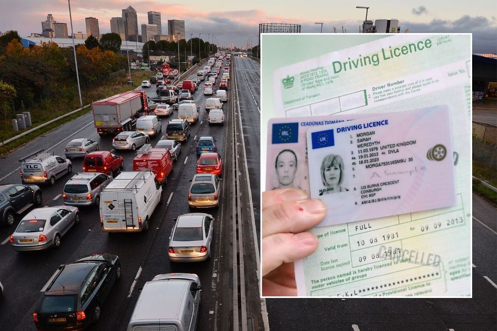 Busy road in London and a driving licence application