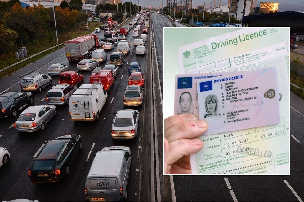 Busy road in London and a driving licence