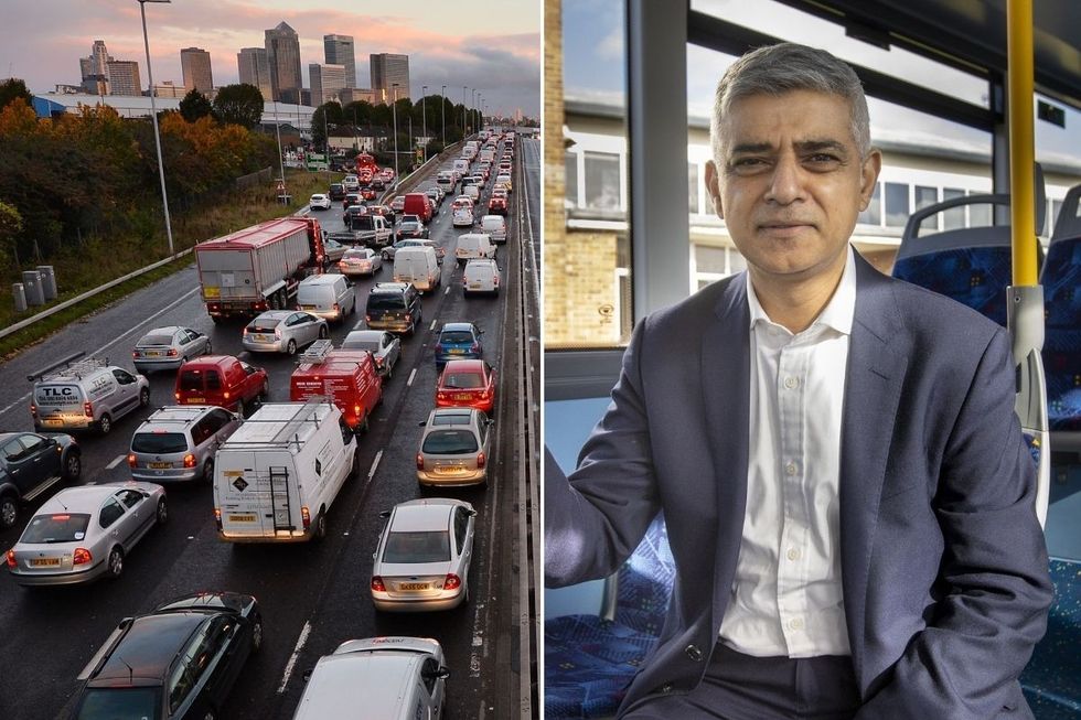 Busy road in London and Sadiq Khan