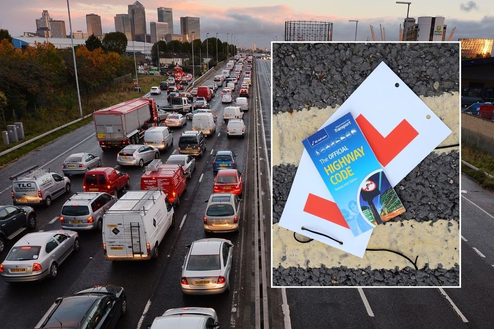 Busy traffic in London and a copy of the Highway Code