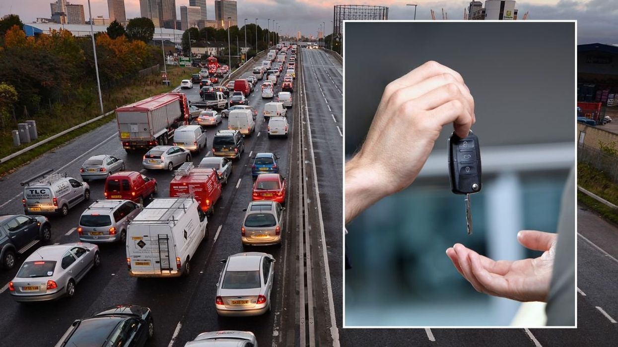 Busy traffic on main road and a set of car keys