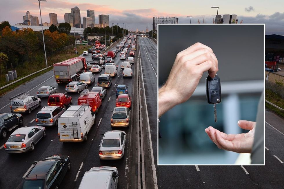 Busy traffic on main road and a set of car keys