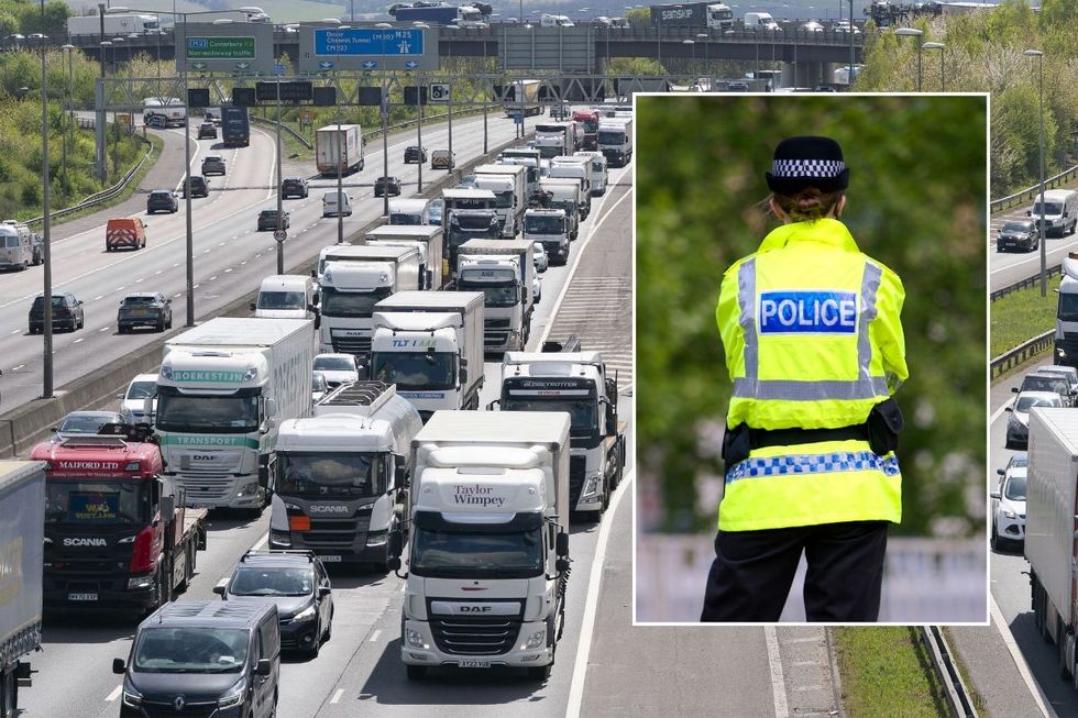 Busy traffic on road and a police officer