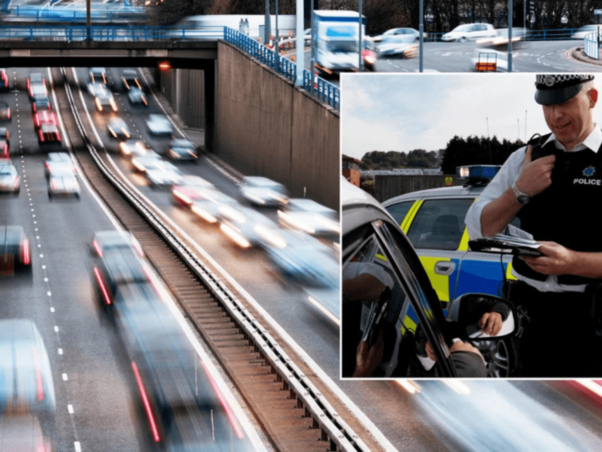 Busy UK road and a police officer