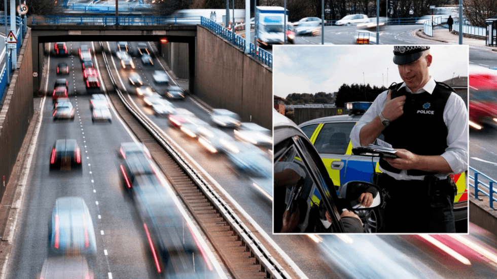Busy UK road and a police officer