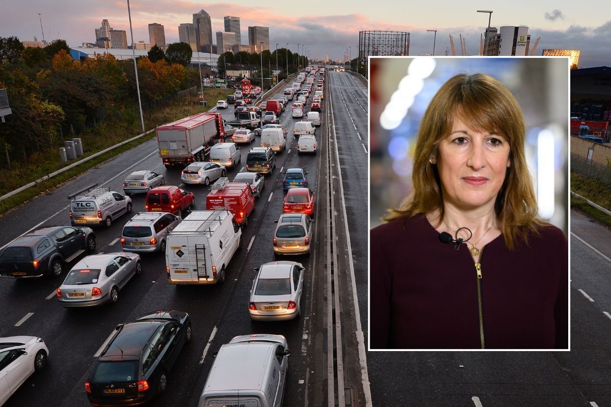 Busy UK road and Chancellor Rachel Reeves