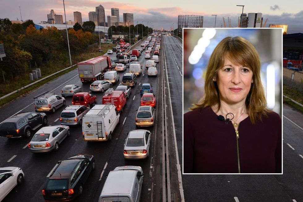 Busy UK road and Chancellor Rachel Reeves