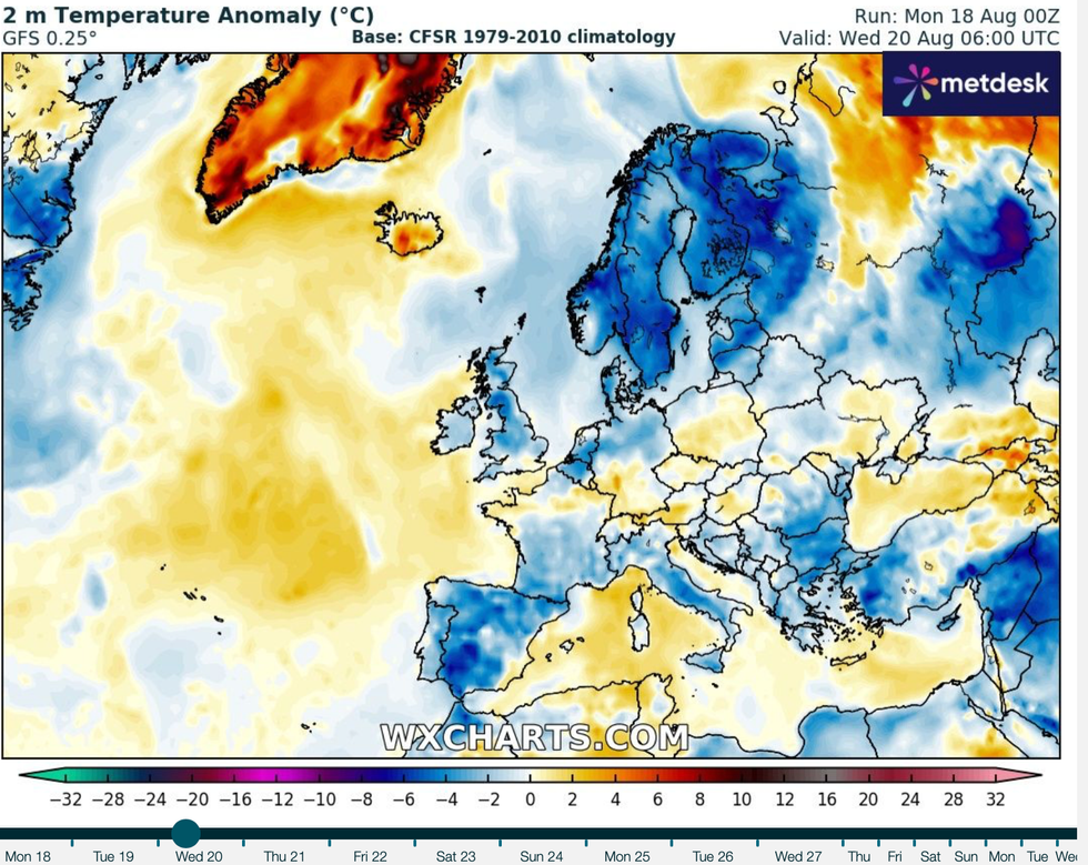But the UK will be feeling cooler