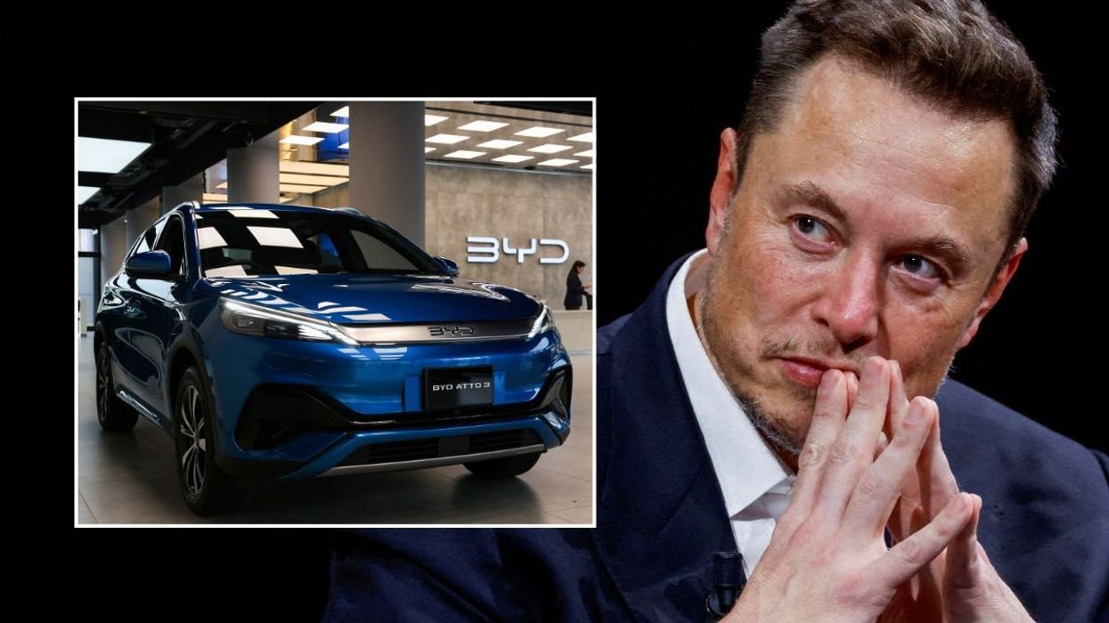 BYD car and Tesla CEO Elon Musk