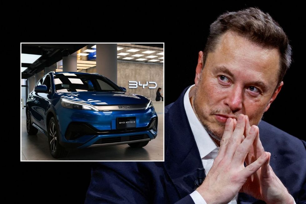 BYD car and Tesla CEO Elon Musk