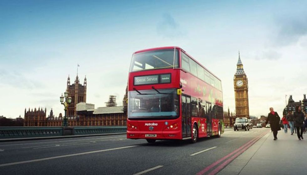 BYD electric bus driving in London