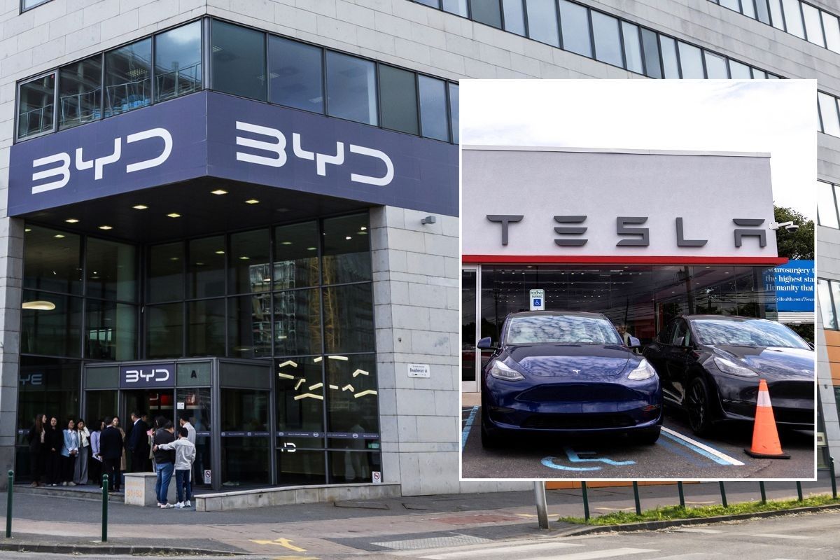 BYD HQ in Hungary and a Tesla dealership