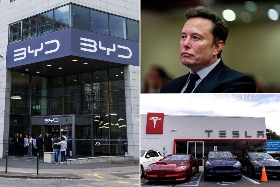 BYD HQ, Tesla CEO Elon Musk and a Tesla dealership