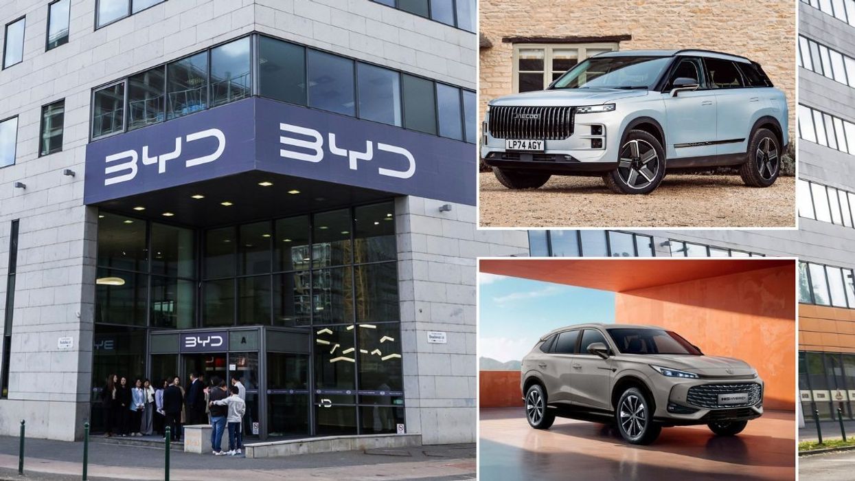 BYD sign, a Jaecoo 7 and a MG HS