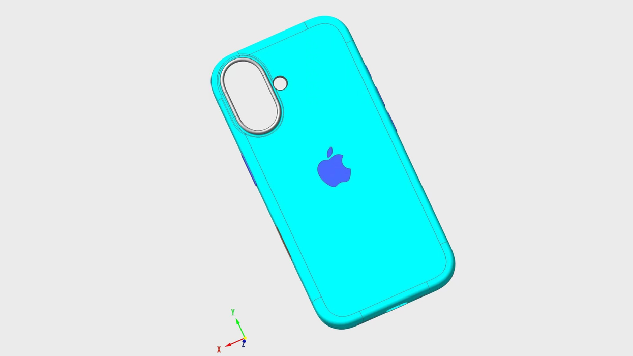cad design of the iphone 16 pictured on a grey background