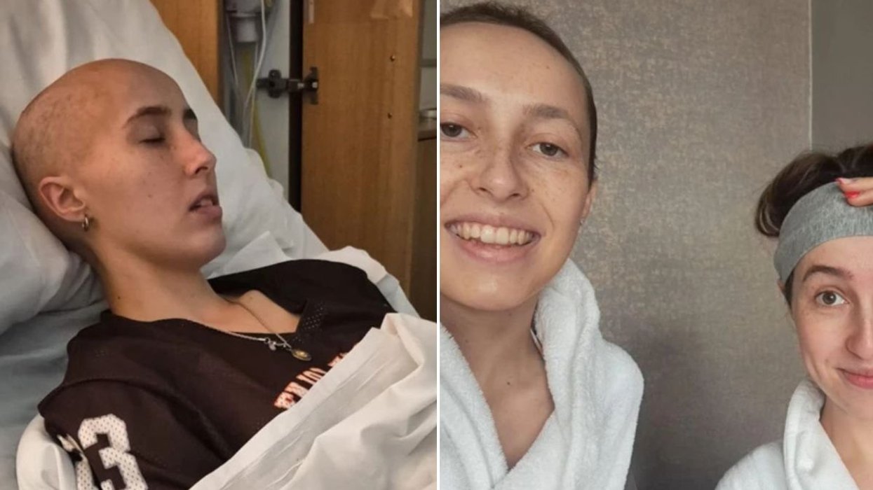 Caitlin sleeping (left) and Caitlin with her sister Grace