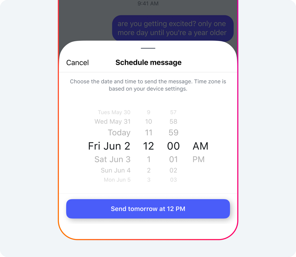 Calendar to schedule messages in Instagram