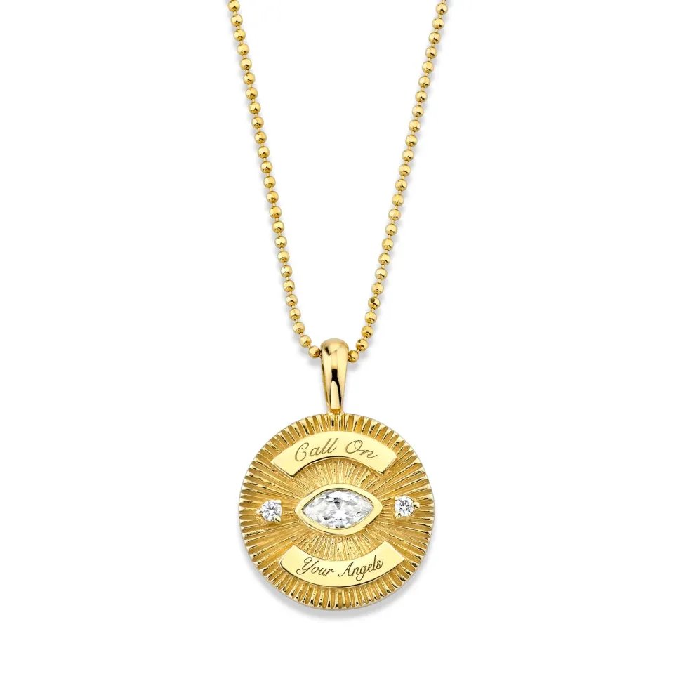 Call On Your Angels Diamond Angel Eye Coin Necklace