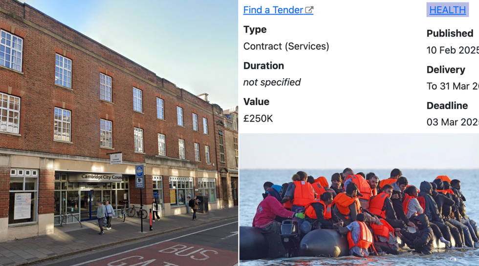 Cambridge City Council (left), contract (top right), Migrant channel crossing (bottom right)