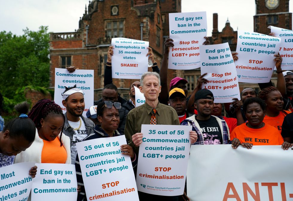 Campaigner Peter Tatchell during a LGBT+ protest at Aston Hall ahead of the Commonwealth Games in Birmingham. Picture date: Thursday July 28, 2022.