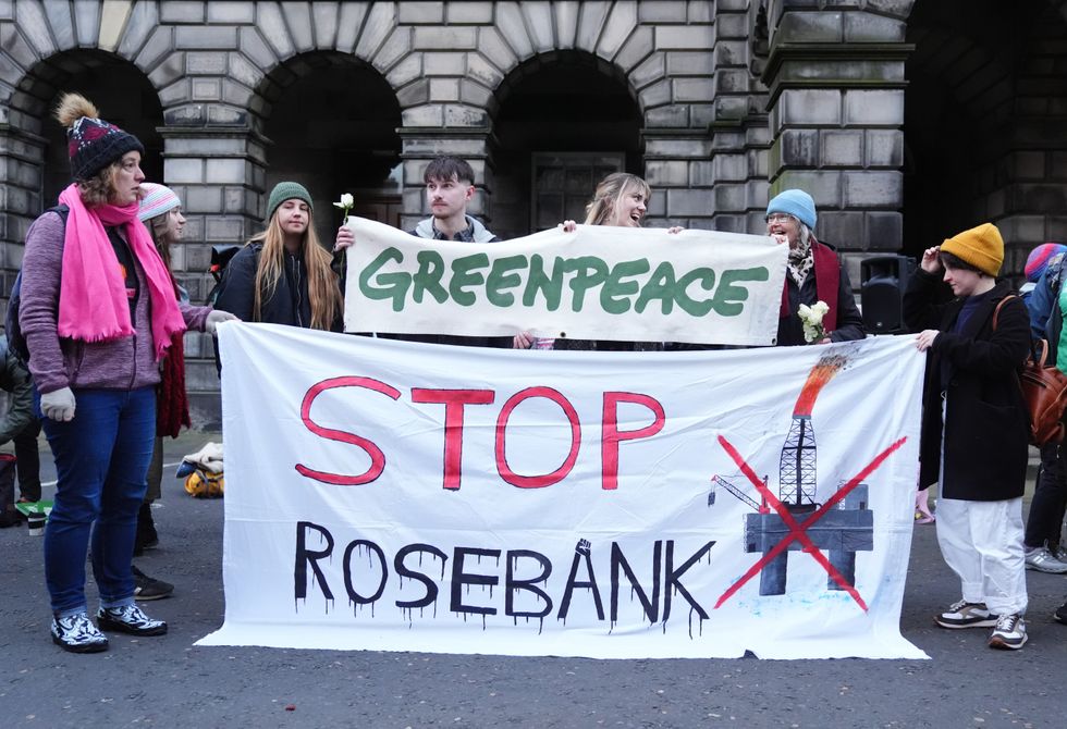 Campaigners demonstrating against Rosebank oil field