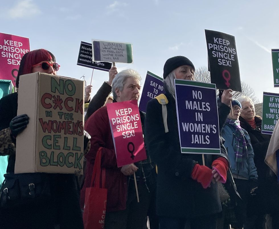 Campaigners protesting against trans inmates in female prisons