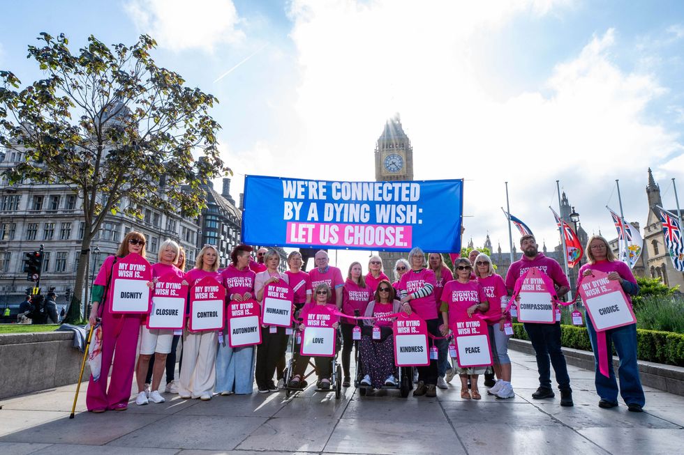 Campaigners supporting Assisted Dying gather outside Parliament