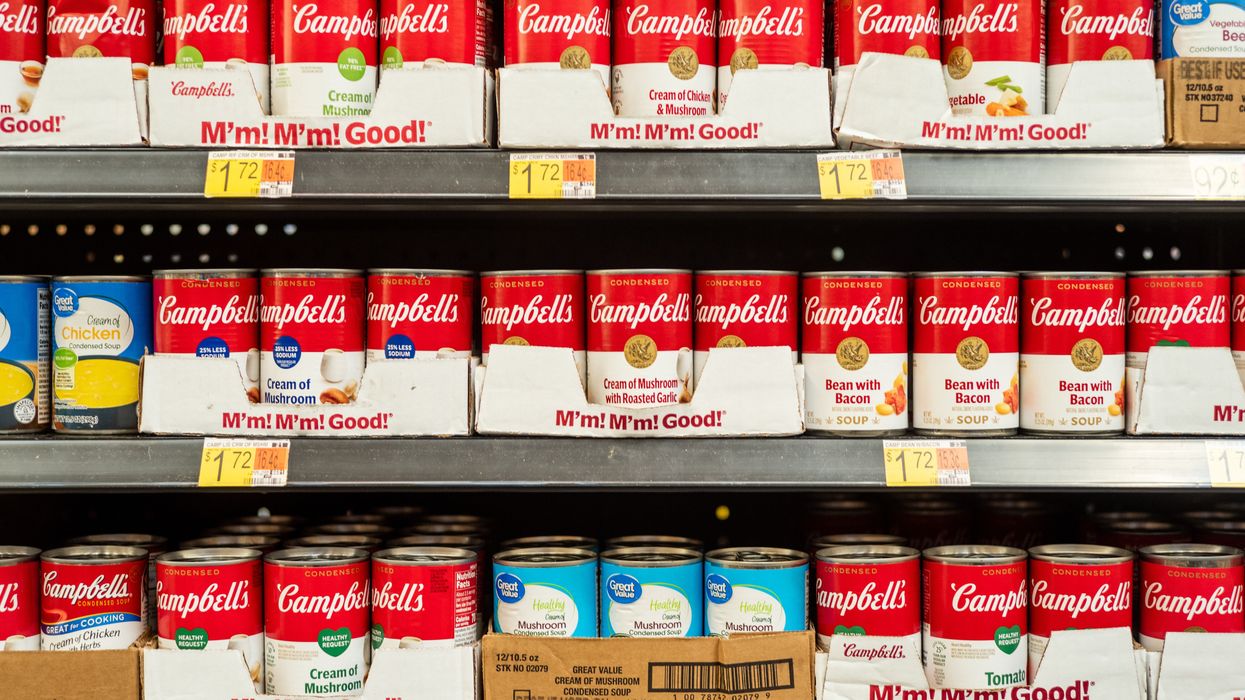 Campbell's soup is seen on a shelf at a Walmart store