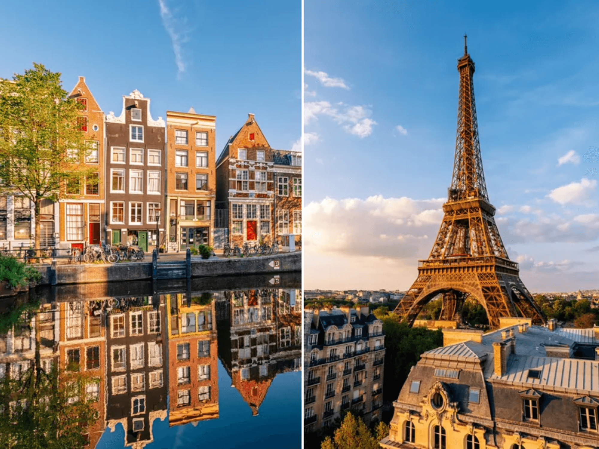 Canals in Amsterdam / Eiffel Tower, Paris